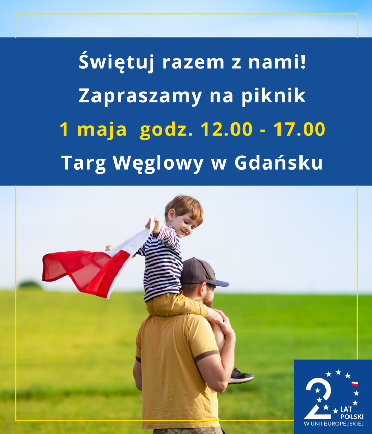 Ojciec trzma na barkach syna z flaga polski