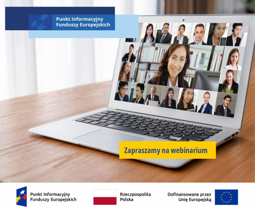 grafika przedstawia laptopa z informacją o webinarium